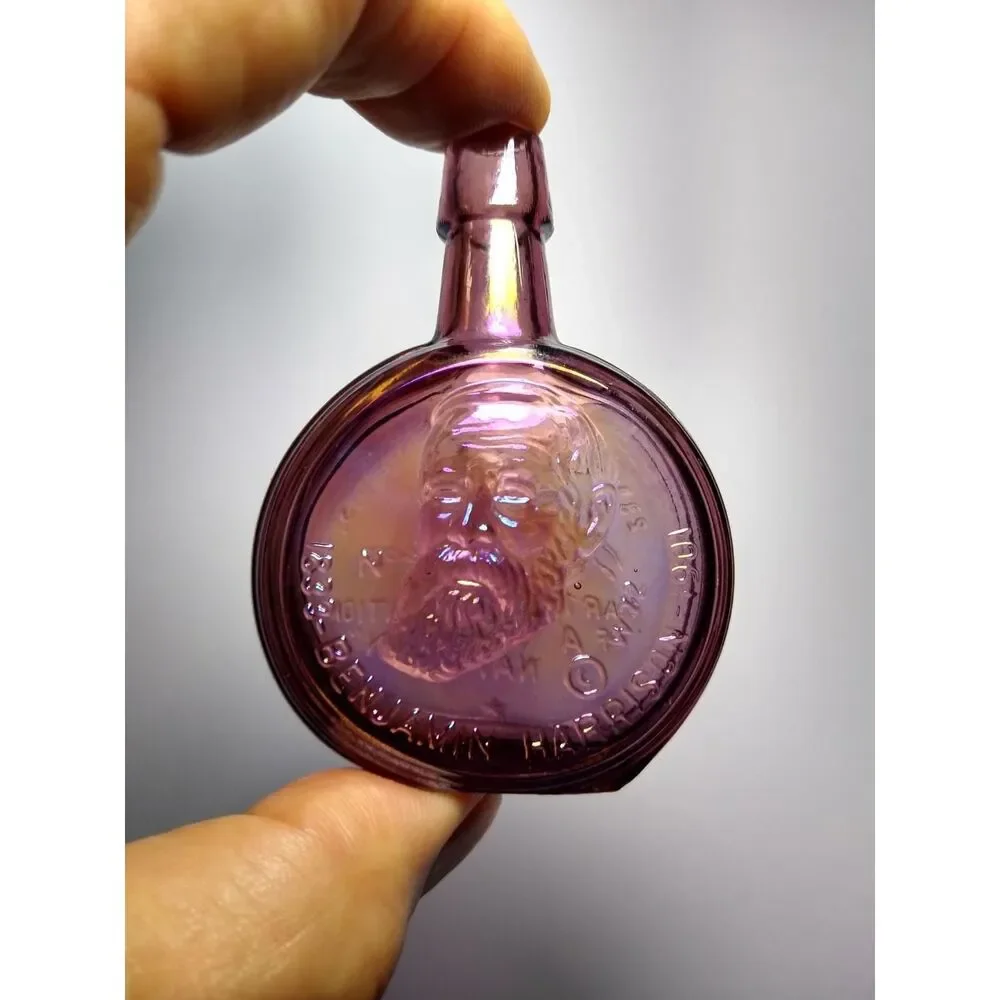 Wheaton Purple Carnival Glass Bottle Benjamin Harrison 1971 Mini 3